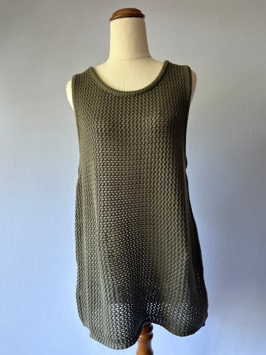 Olive Green Knit Tank Top – Size M, Cotton Blend