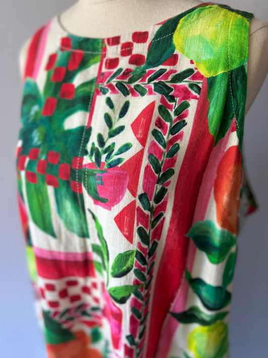 Tutti Frutti" Artistic Linen-Blend Shift Dress – Size UK14 (NWT)