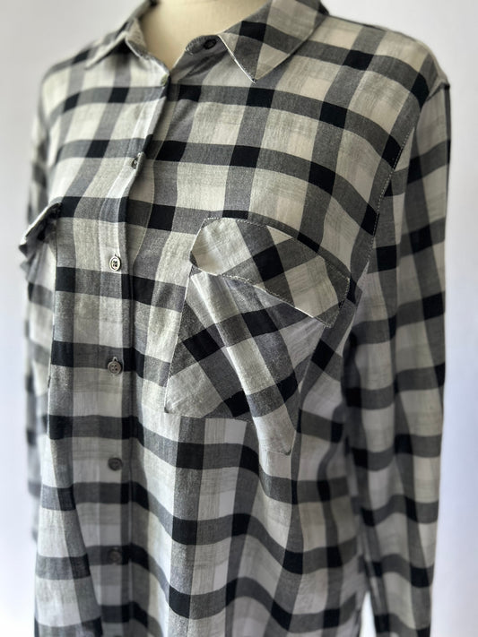 Black & Grey Plaid Shirt | 100% Cotton | Size AU 12 / EUR 40 / US 8