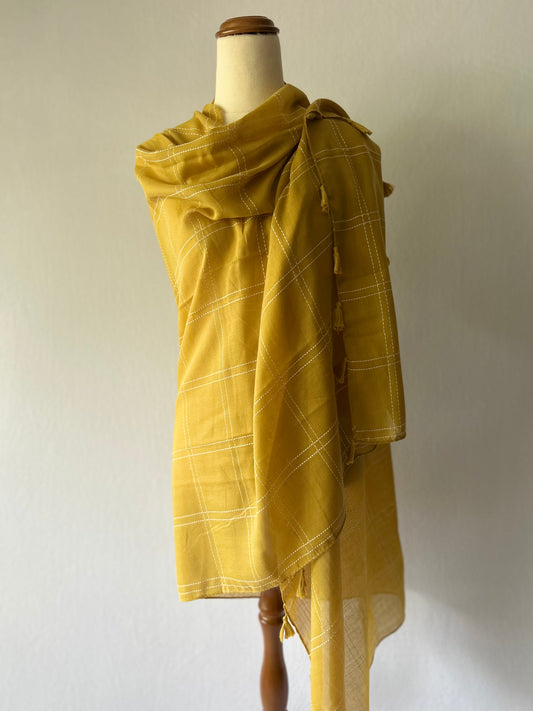 Mustard Yellow Checked Scarf – 95% Polyester 5% Viscose