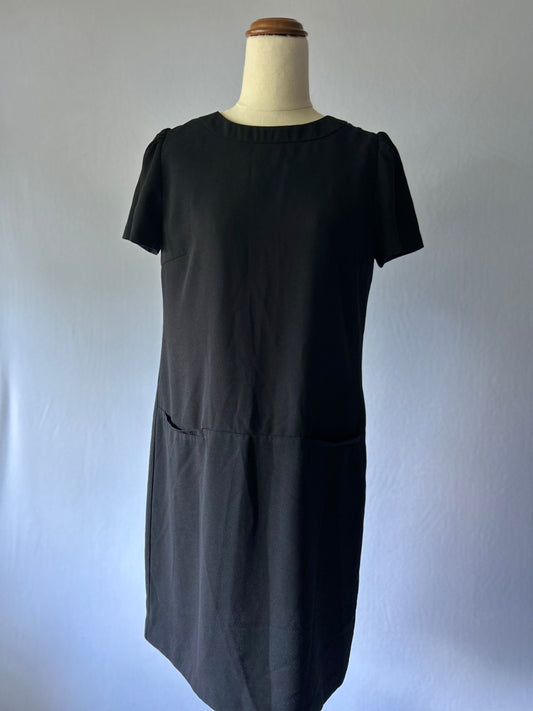 Laura Ashley Black Dress | Size 8 | Faux Pocket Detail | Polyester