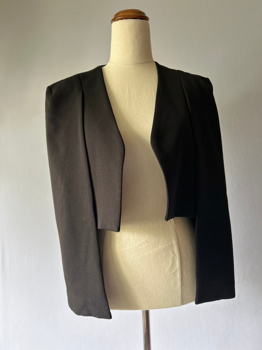 Black Cropped Jacket with Shoulder Pads – Size Small
