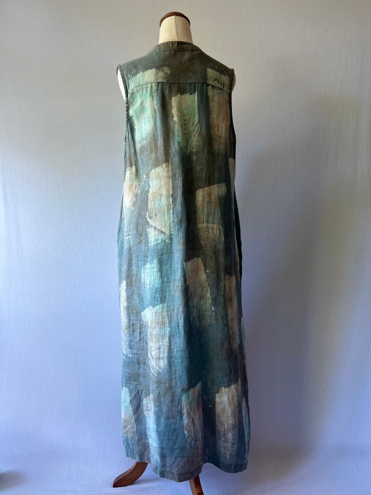 Abstract Brushstroke 100% Linen Sleeveless Shirt Dress - Size S (NZ 8)