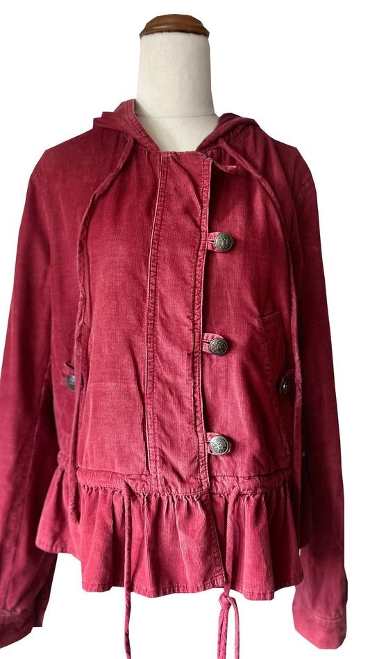 Corduroy Peplum Jacket Size M – Deep Red