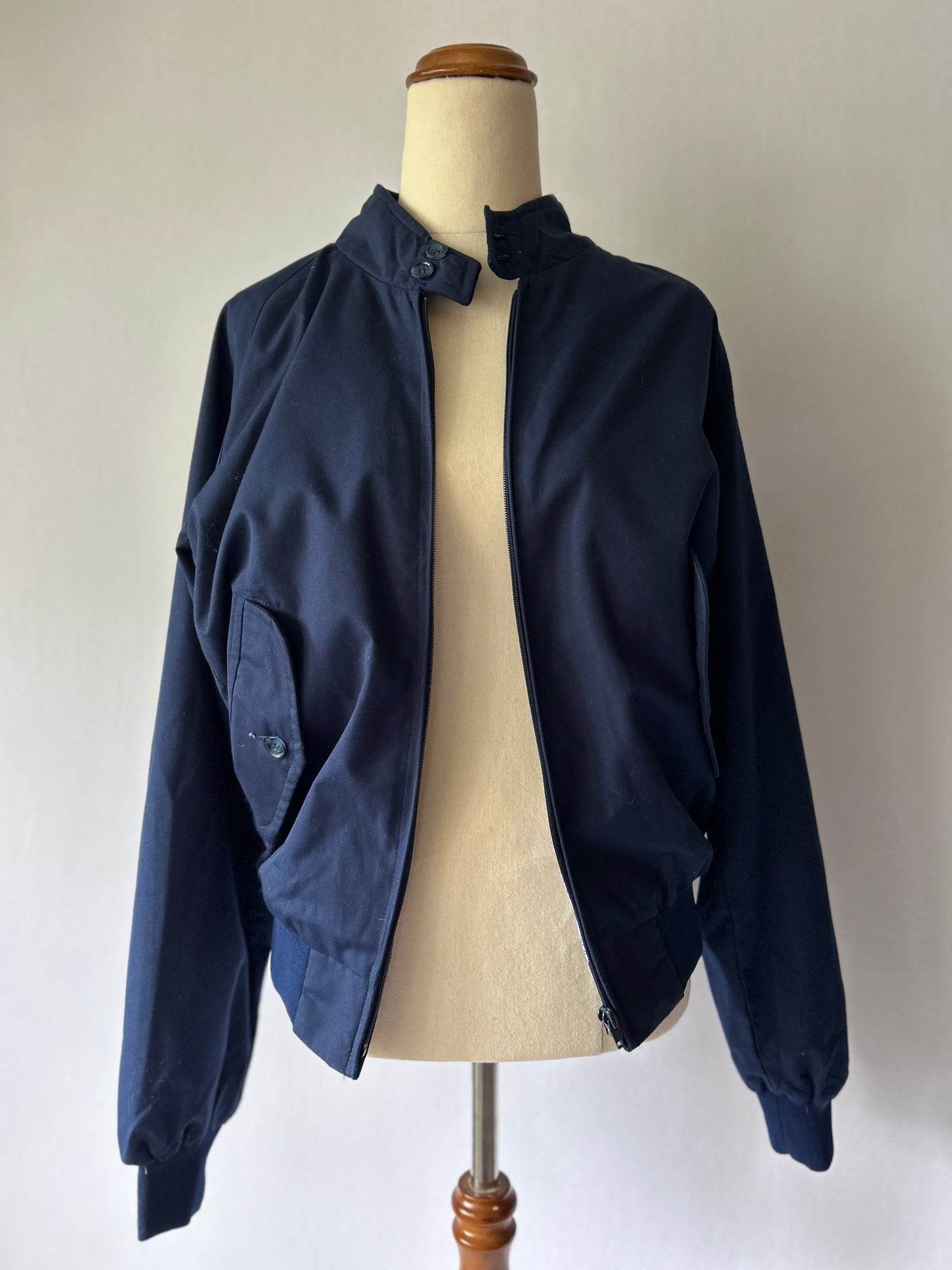 Classic Navy Harrington-Style Bomber Jacket – Size M