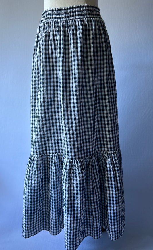 Black & White Check Maxi Skirt | Size 14 | Organic Cotton | Long Skirt