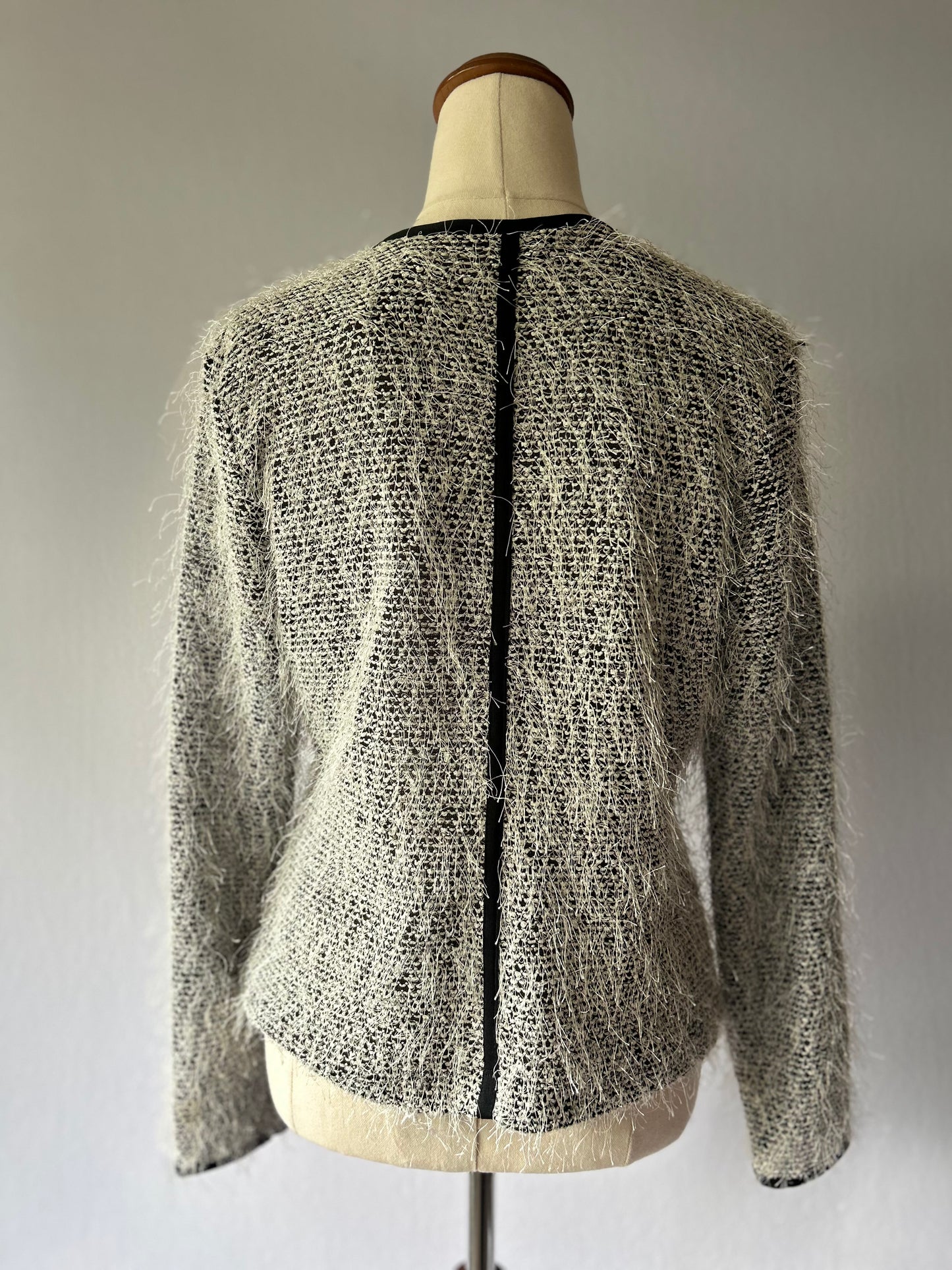 Vértice Vintage Textured Eyelash Knit Lady Jacket - Monochrome - Size 10 (Made in NZ)