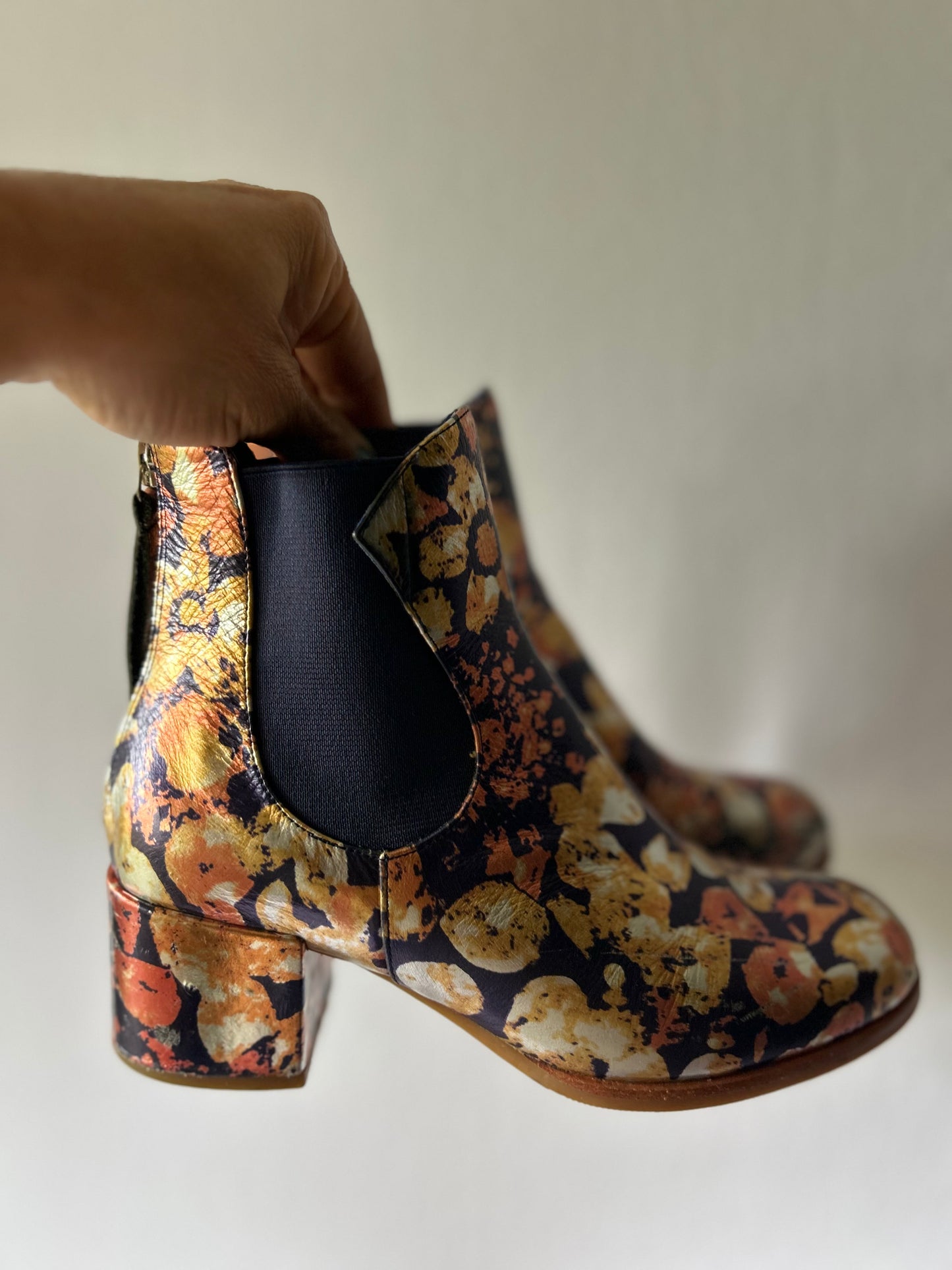 Abstract Metallic "Gold Leaf" Ankle Boots – Size 36