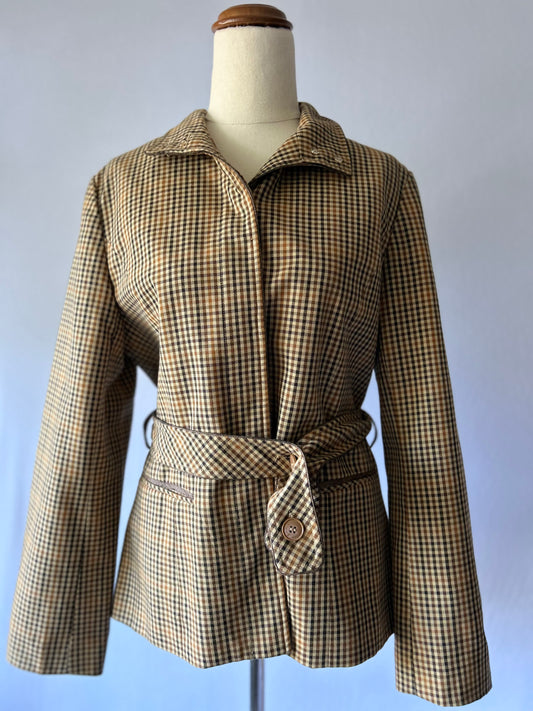 Vintage Checkered Belted Jacket – Size L