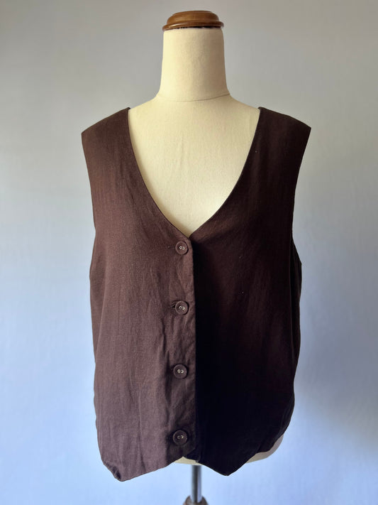 Brown Linen Blend Vest – Size L