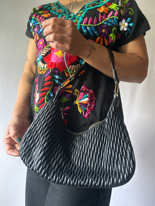 Black Textured Shoulder Bag – Vintage Inspired