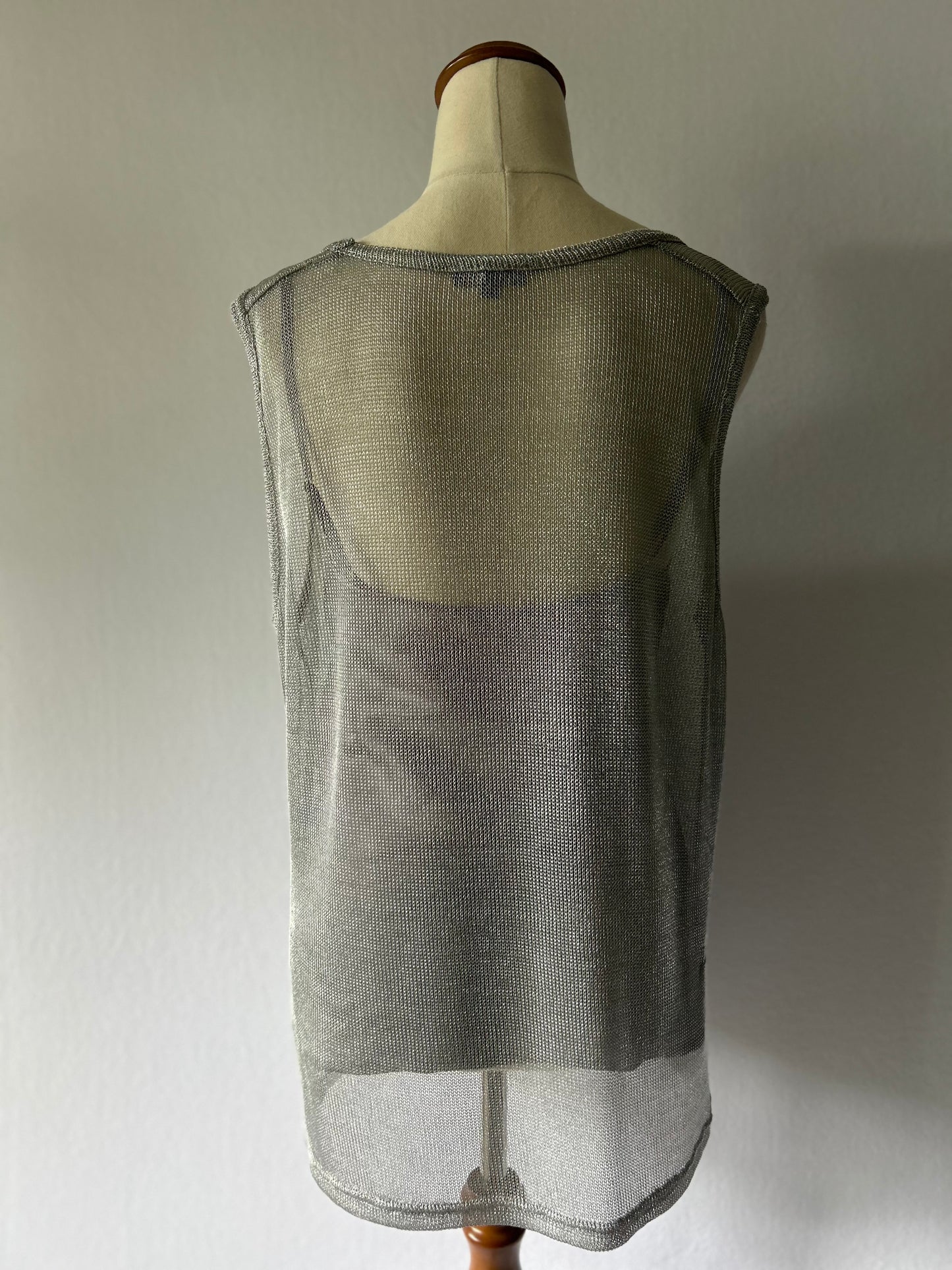 Storm Metallic Silver Sheer Mesh Tank Top - Size Small