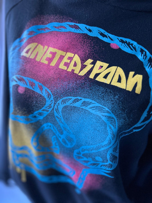 Skull Print Cotton Hoodie with Thumbhole Sleeves – Size L