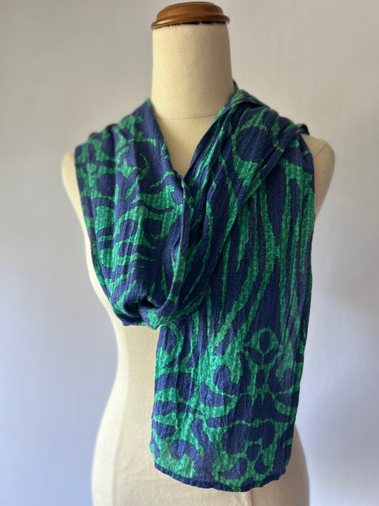 Blue and Green Abstract Print Scarf – Lightweight Viscose