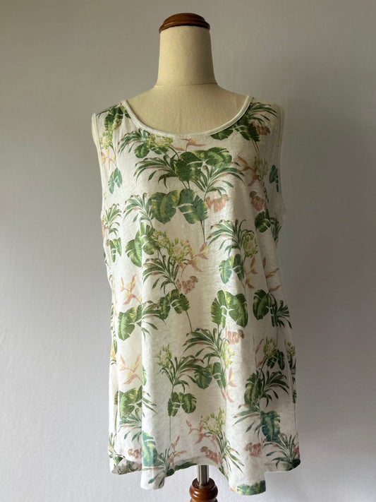 Tropical Print Linen Top Size L