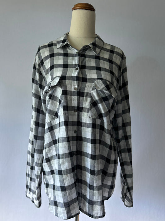 Black & Grey Plaid Shirt | 100% Cotton | Size AU 12 / EUR 40 / US 8