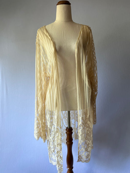 Beige Lace Kimono – One Size, Lightweight Polyester