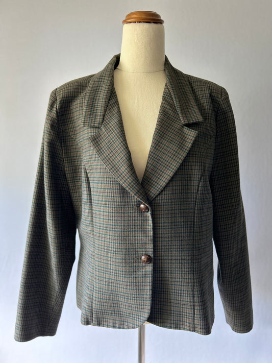Vintage Checked Blazer with Shoulder Pads – Size M