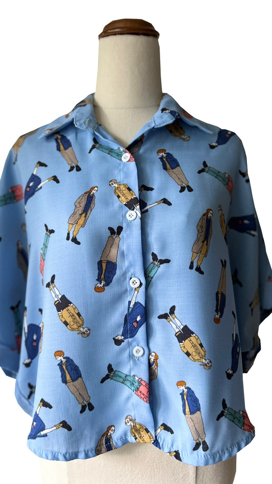 Playful People Print Shirt - Size M (Estimated)