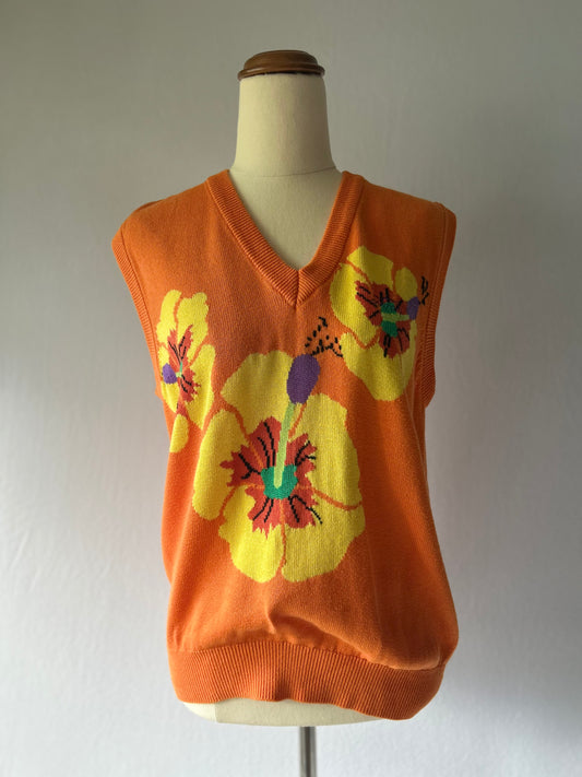 Hibiscus Orange Knit Cotton Vest – Size M
