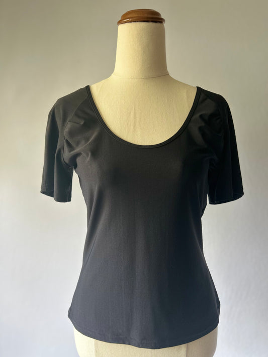 Judith Malcolm Black Basic Top – Size 10, Made in New Zealand