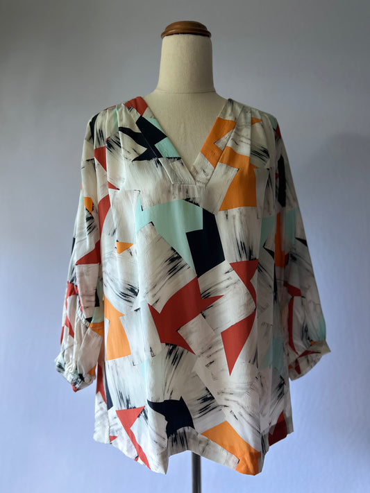 Diane von Furstenberg Silk Blouse – Abstract Print, Size 4