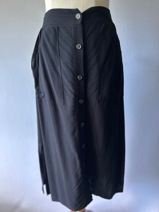 Black Mid-Length Viscose Skirt – Size 38 / Small