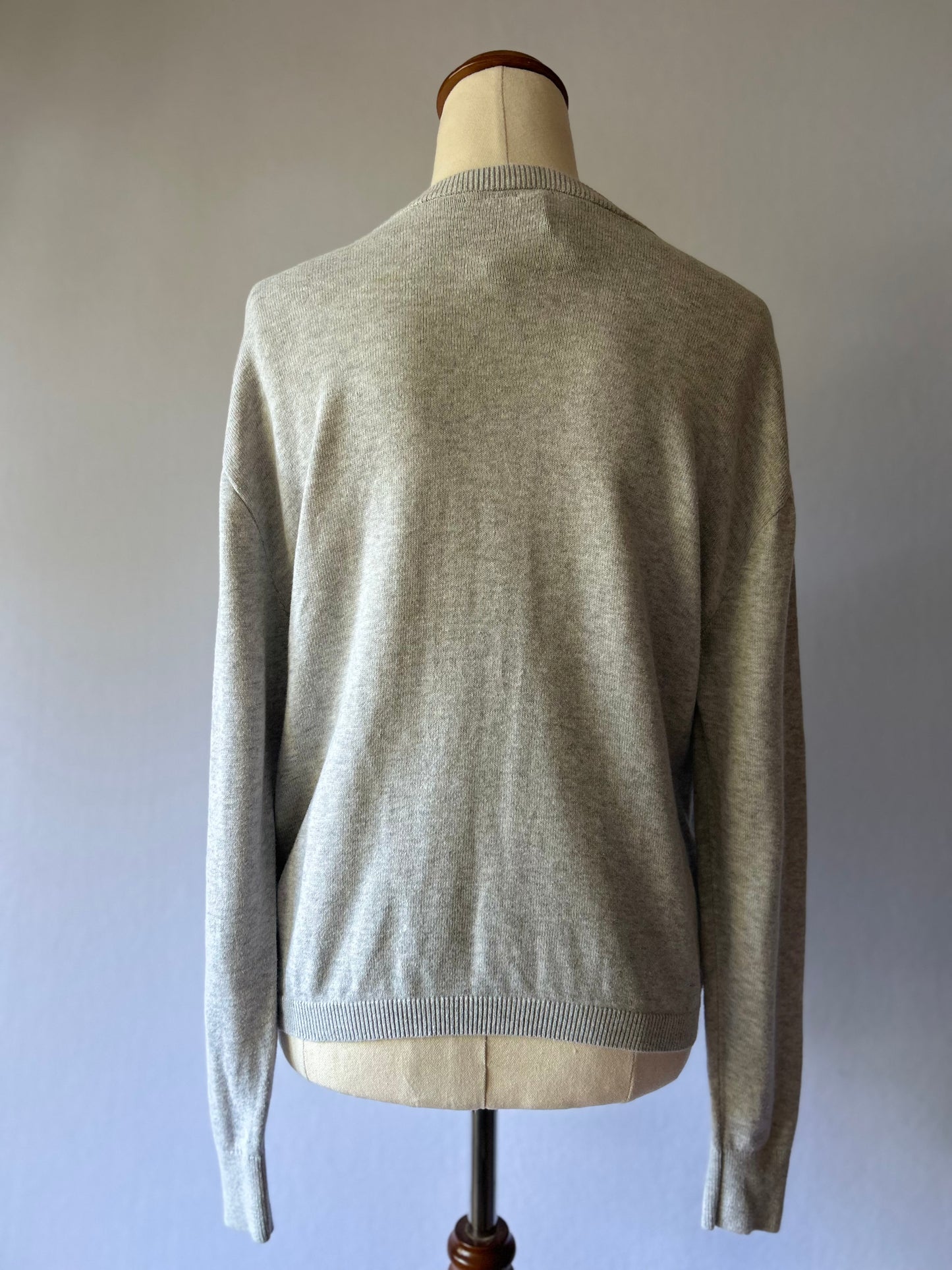 Rose Embroidered Fine-Knit Cotton Jumper - Heather Grey - Size Small