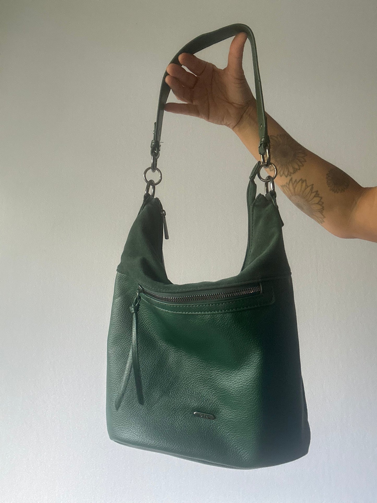 Forest Green Faux Leather Hobo Shoulder Bag - One Size