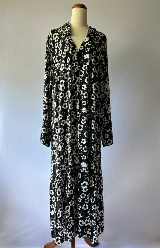 Black Hibiscus Print Maxi Dress | Size XL | 100% Viscose