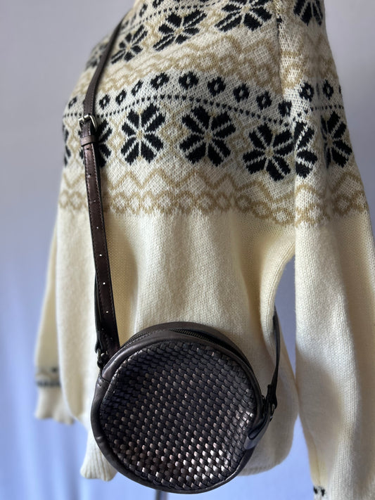 Round Woven Crossbody Bag – Dark Brown