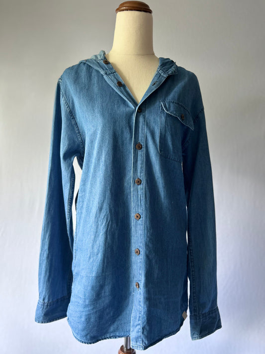 Denim Shirt with Hood – 100% Cotton, Size XS