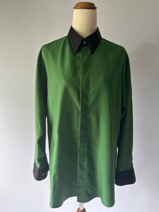 Green Satin Shirt with Contrast Collar – By Ant (Size M/L)