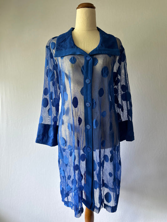 SAS Sheer Blue Polka Dot Shirt Dress – Size 10
