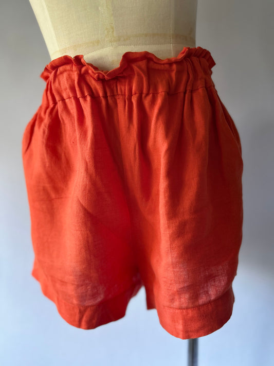 Caitlin Crisp Linen Shorts – Red Orange, Size 10, Made in New Zealand