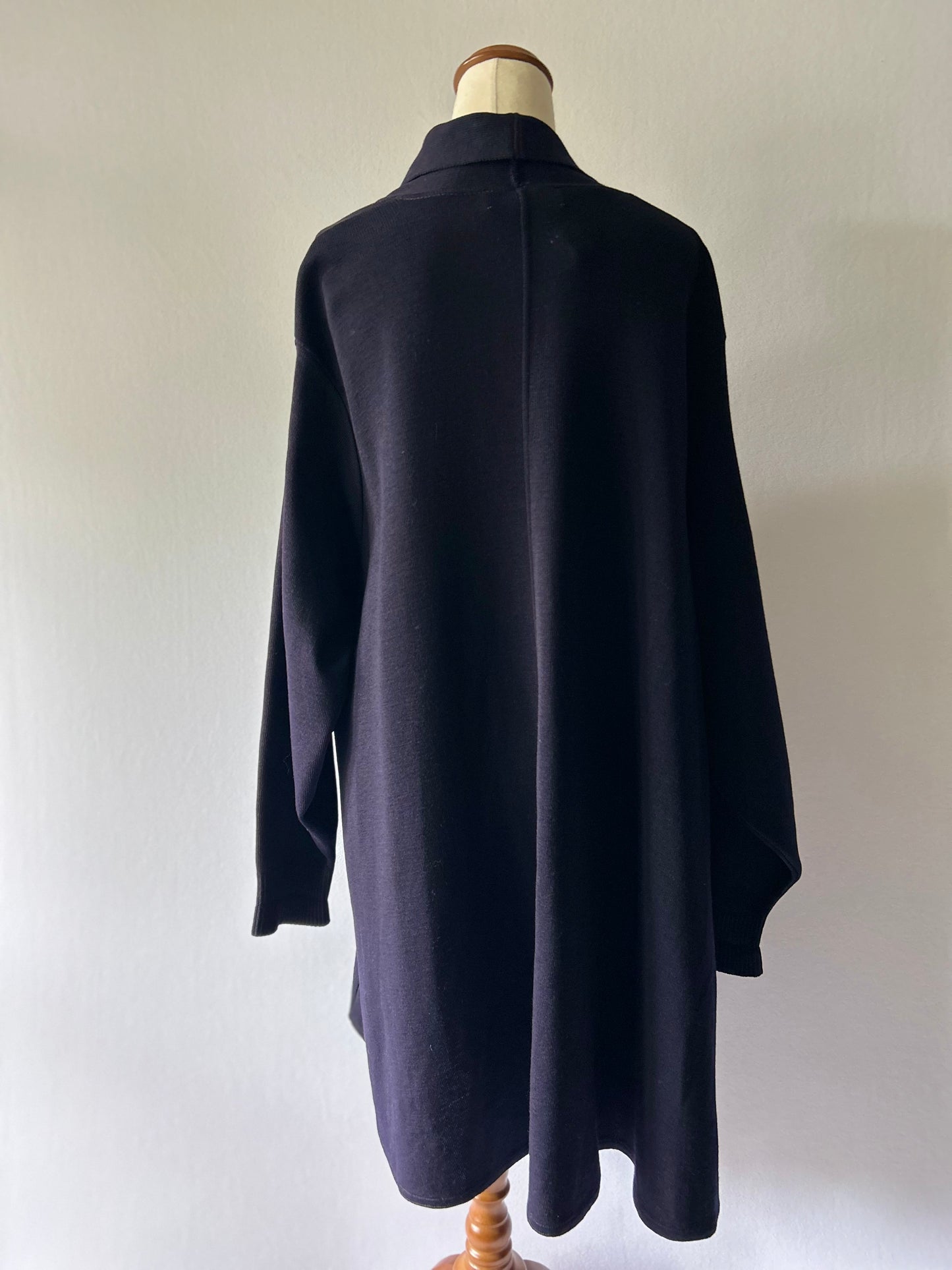 Vintage British Made 100% Pure Wool Longline Open Cardigan - Deep Navy - Size L