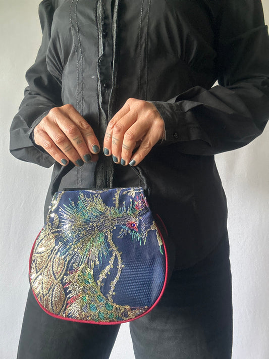 Embroidered Peacock Sequin Evening Bag – Vintage Style