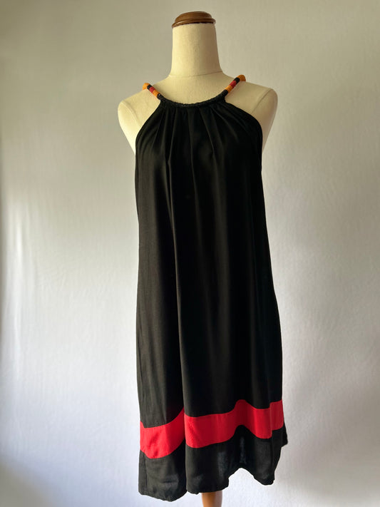 Black & Red Beaded Strap Dress – One Size (Fits M / 38–40)