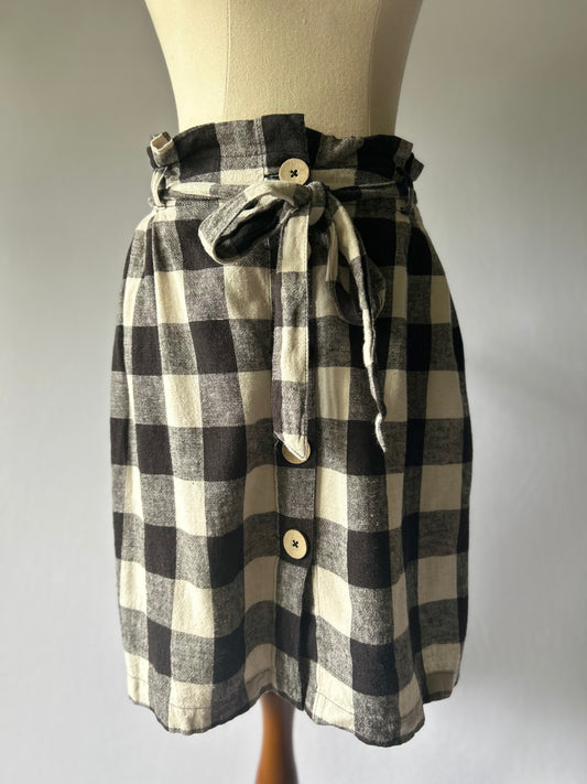 Linen Check Skirt with Belt – Size 14