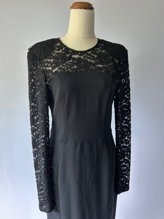 Cue Long Sleeve Black Dress | Lace Detail | Size 10 | Knee-Length
