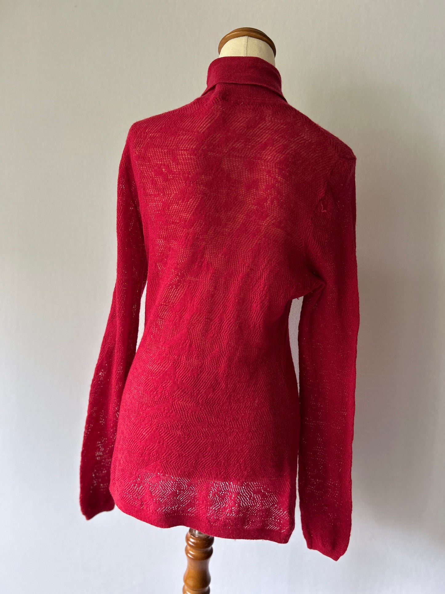 Luxe Cerise Red 100% Merino Wool Turtleneck – Size L