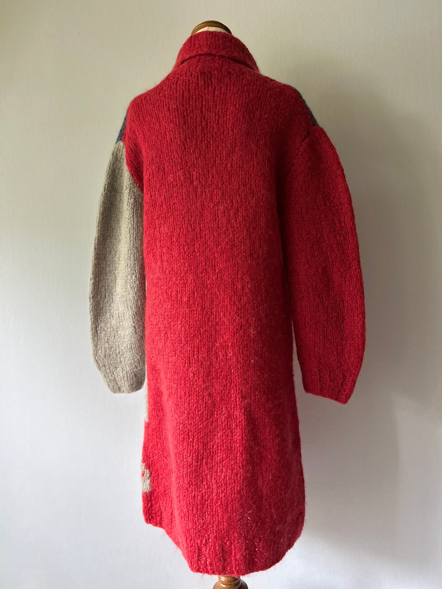 Artisanal Hand-Knit Geometric Wool Dress – Size L