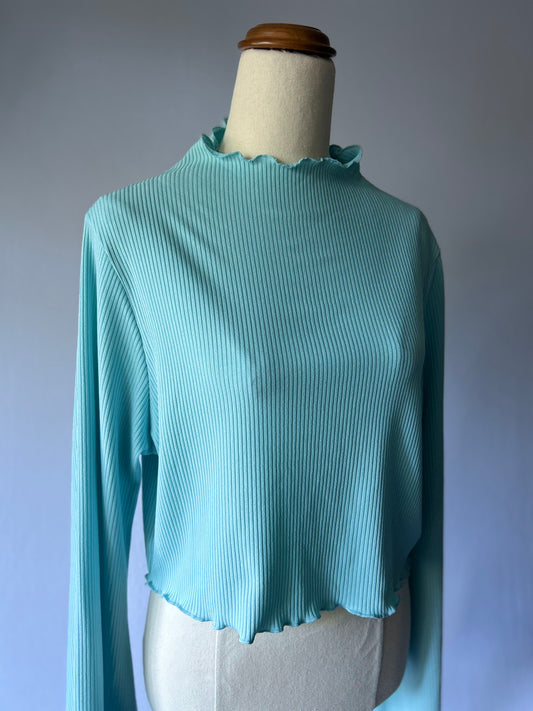 Baby Blue Long Sleeve Cropped Top | Size 16 | Polyester Blend