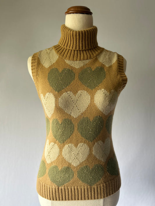 Knit Heart Print Turtleneck Vest – Size Small