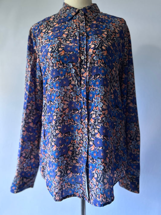 Club Monaco Blue Floral Silk Shirt – Size M