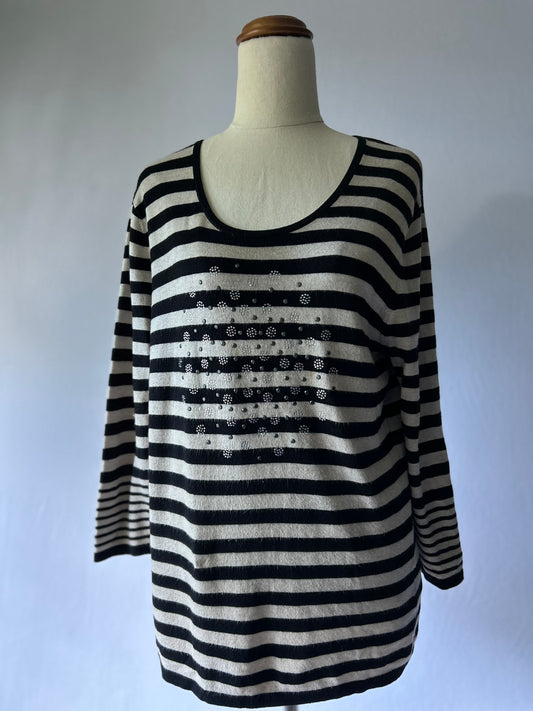 Black & White Striped Viscose Sweater with Rhinestone Detail – Size 38