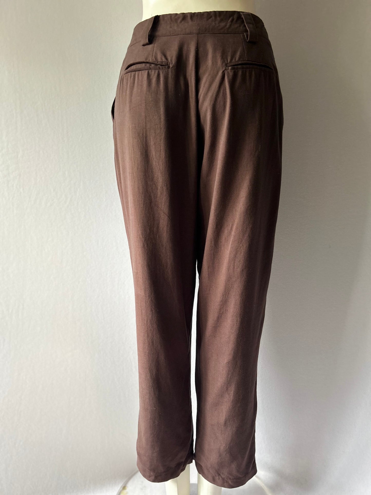 Leo+Be Cotton Linen Tailored Trousers - Deep Plum - Size 8