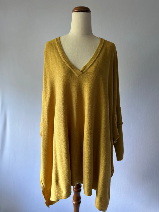 Mustard Long Knit Top | V-Neck | One Size
