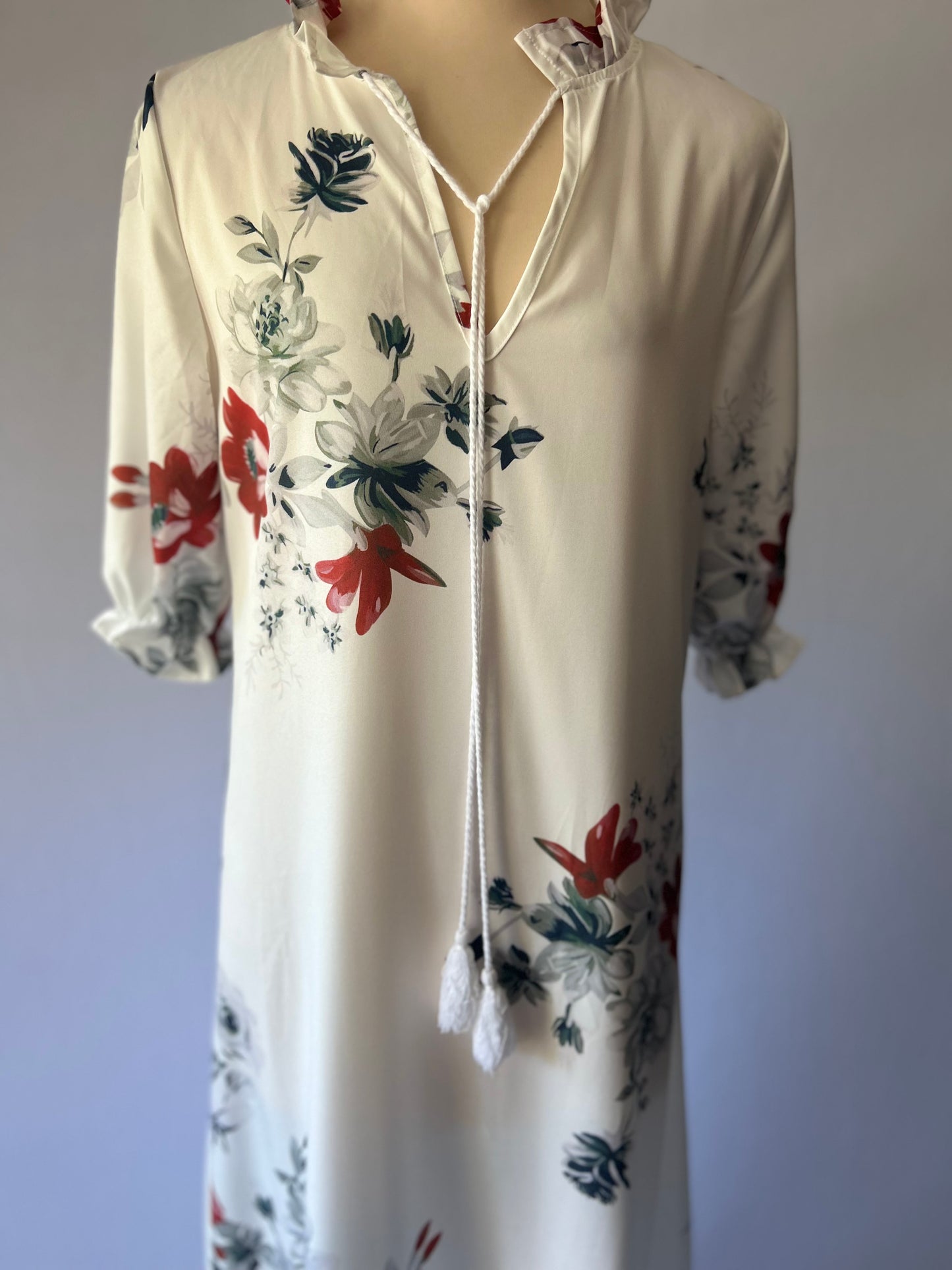 Romantic Floral Ruffle Maxi Dress (Size Small)