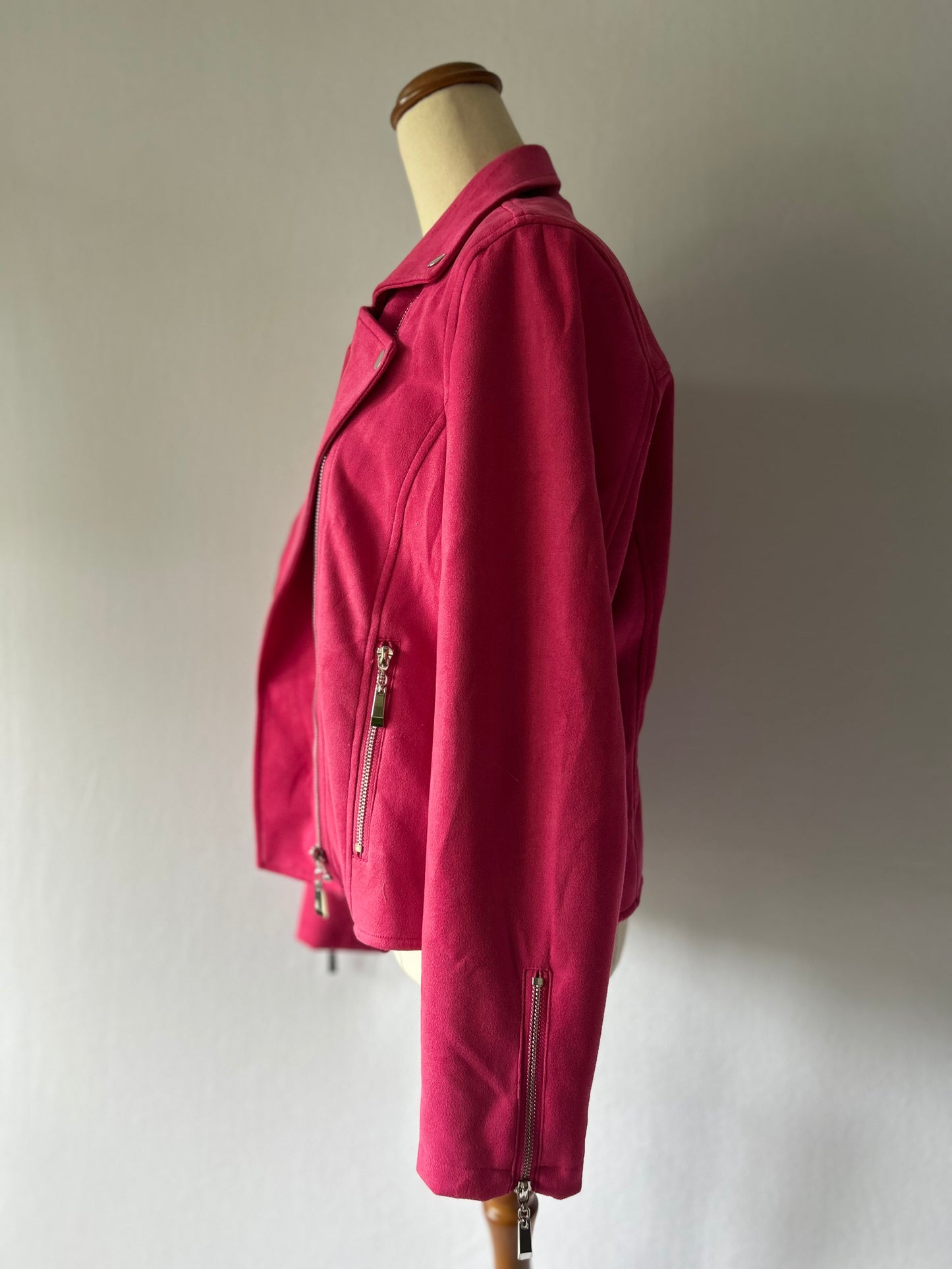 Lemon Tree Hot Pink Moto Jacket | Soft Touch Faux Suede | Size 10